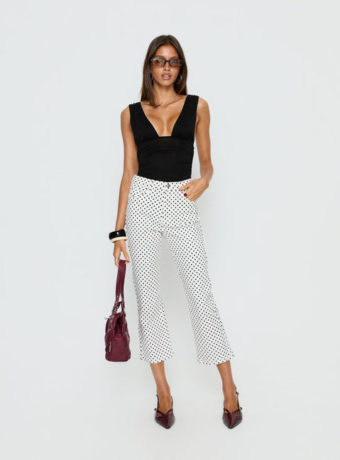 front view of model wearing Princess Polly Cindee High Rise Cropped Jeans White Polka Dot High Rise Jeans 