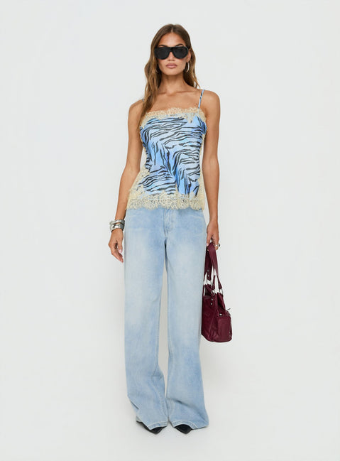 Orisse Lace Trim Cami Top Blue Zebra Multi