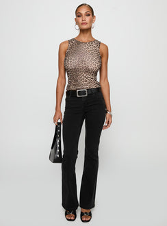 back view of model wearing Princess Polly Warm Honey Top Leopard Sleeveless Crew Neck 