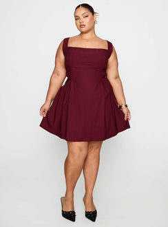 front view of model wearing Princess Polly Xanthus Mini Dress Red Curve Square Neck 