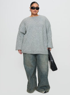 front view of model wearing Princess Polly Ryanna Sweater Grey Curve Long 