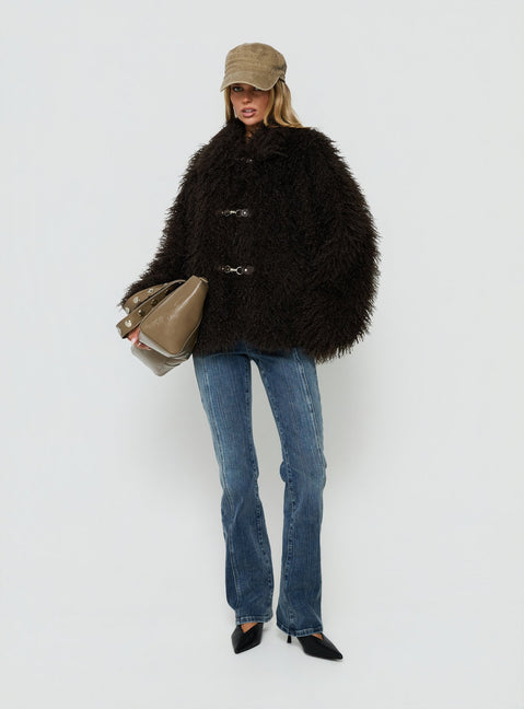 Nikolie Faux Fur Frog Closure Jacket Chocolate