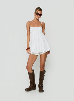 Lanova Babydoll Tiered Playsuit White