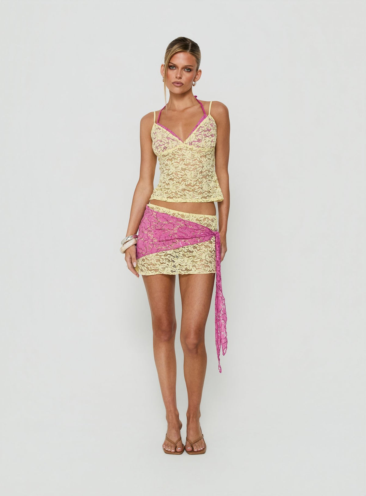 Calya Layered Top Lime / Pink