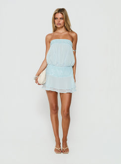 Zenayda Drop Waist Sequin Strapless Mini Dress Blue