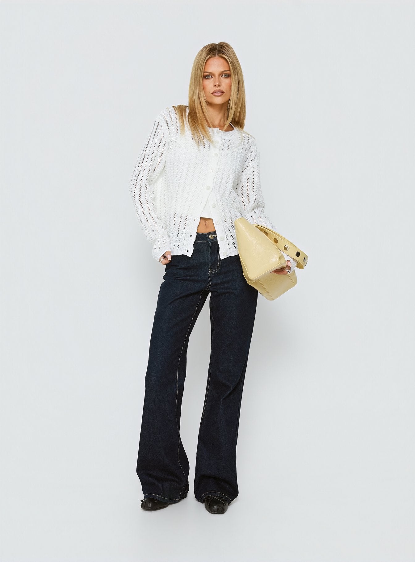 Crafted with the Avalisa Knit Cardigan White in womens-jumpers designed with short length product Princess Polly
