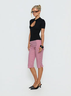 side view of model wearing Princess Polly Rossie Capri Pants Red Gingham Mid Rise Pants 
