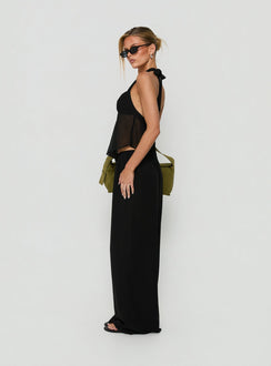 Showcasing the Finesse Pants Black in womens-regular-pants with mid-rise wide-leg styling side view of model wearing Princess Polly