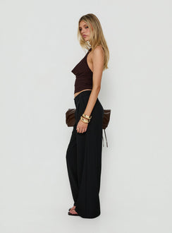 Explore the Archer Mid Rise Baggy Pants Black in womens-regular-pants side view of model wearing Princess Polly