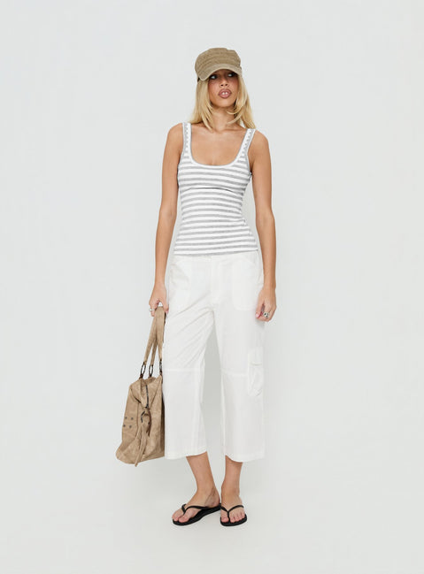 Keep It Light Low Back Tank Top White / Grey Stripe