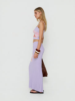 Featuring the Golden Visions Maxi Skirt Purple Orchid womens-skirts in maxi length side view of model wearing Princess Polly