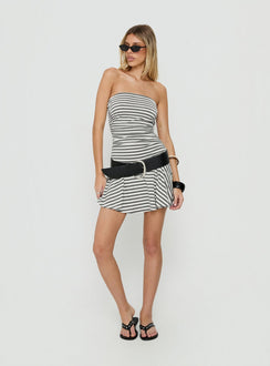Laynuh Strapless Ruched Mini Dress Grey / White Stripe