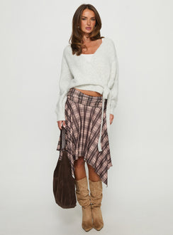 side view of model wearing Princess Polly Daelan Wrap Knit Cardigan Grey Marle Cropped Jumpers 