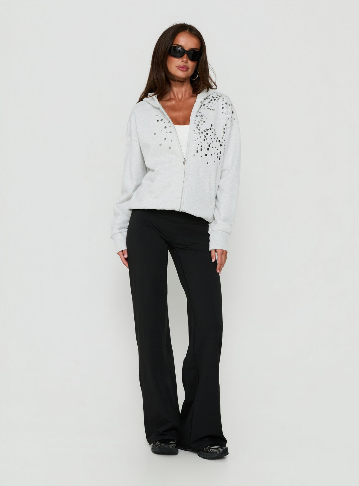 All Day Studded Oversized Hoodie Grey Marle