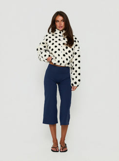 Sammee Polar Fleece Contrast Zip Through Jacket White Polka
