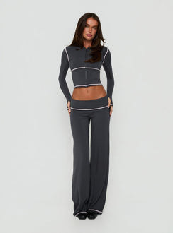 Kimberlyn Long Sleeve Jersey Zip Through Top Grey