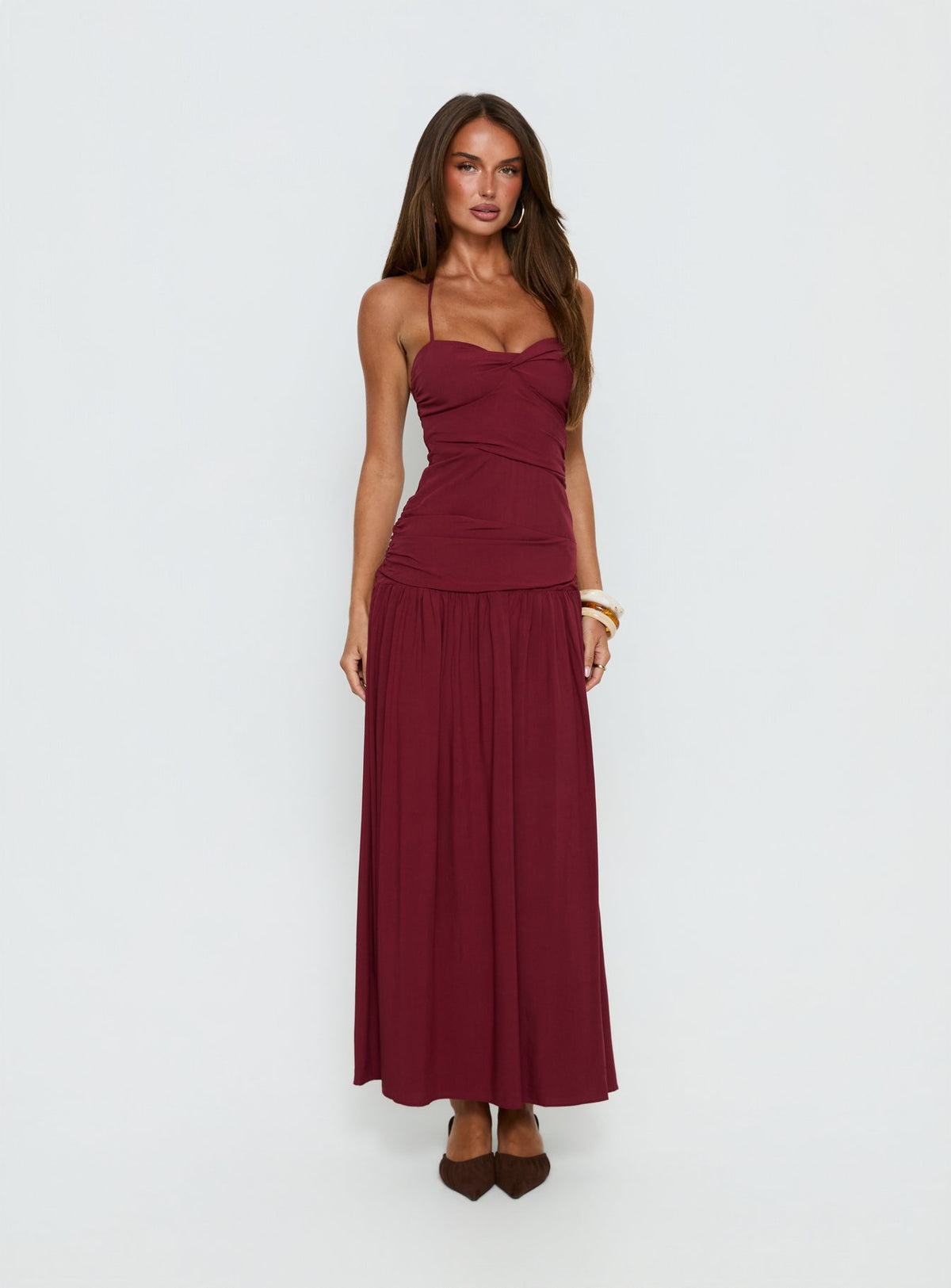 Marguerite Halter Maxi Dress Ruby Wine Petite
