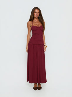 Marguerite Halter Maxi Dress Ruby Wine Petite
