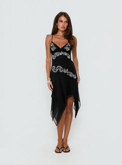 Pappilion Asymmetrical Midi Dress Black