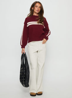 back view of model wearing Princess Polly Catherin Crew Neck Knit Sweater Red / White Cropped Jumpers 