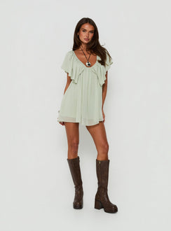 Sun Spirit Plunge Flowy Playsuit Sage