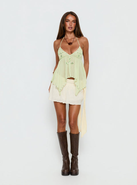 Wistie Asymmetrical Beaded Top Green
