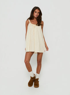 Nattalie Babydoll Sleep Mini Dress Cream Polka Dot