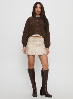   front view of model wearing Princess Polly Celebrations Mini Skirt Beige Check Mini Skirts 