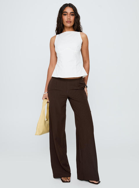 Khane Low Rise Wide Leg Pant Brown Pinstripe Tall