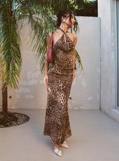   front view of model wearing Princess Polly Eleganza Maxi Skirt Leopard Petite Maxi 