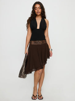   front view of model wearing Princess Polly Benjy Chiffon Waterfall Midi Skirt Brown 