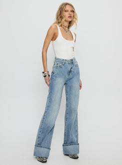 Florida Keys Mid Rise Straight Leg Cuffed Jeans Light Blue Wash High Rise Jeans Jeans 