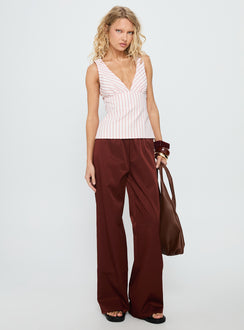 front view of model wearing Princess Polly Dorie Straight Leg Pants Chocolate High Waisted Pants 