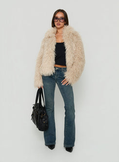 Kaiero Oversized Faux Fur Shag Jacket Cream