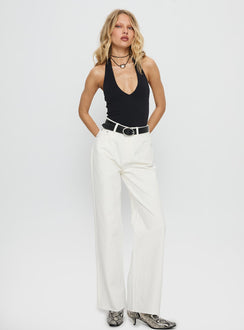 front view of model wearing Princess Polly Henesey High Rise Straight Leg Jeans White Wash High Waisted Jeans 