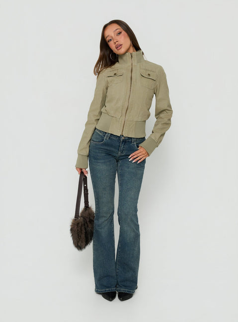 Marykate Funnel Neck Fitted Jacket Khaki