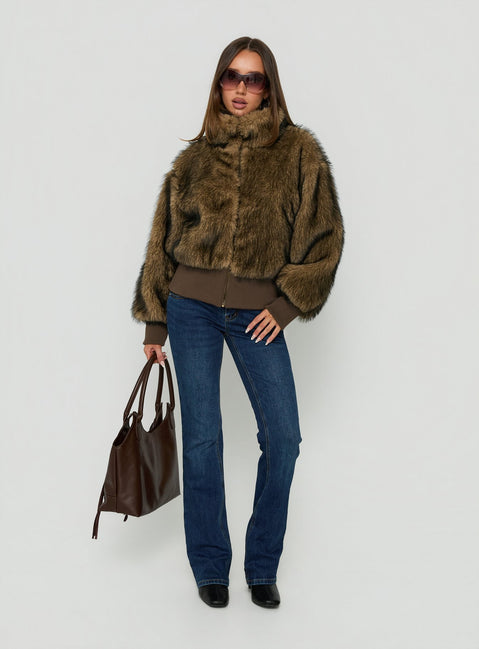 Luxia Faux Fur Funnel Neck Jacket Multi