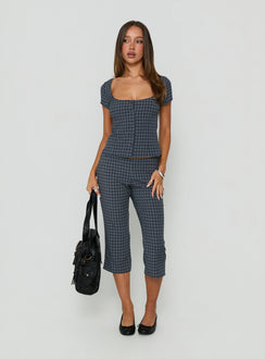 The Real Her Scoop Neck Top Navy Check