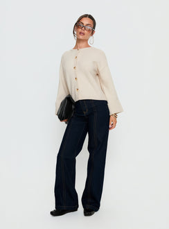 back view of model wearing Princess Polly Shinead Cuffed Knit Cardigan White Cropped Jumpers 