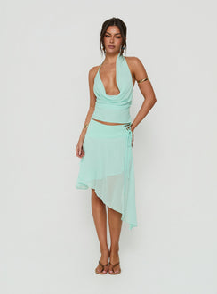 Evaleine Asymmetrical Chiffon Midi Skirt Blue