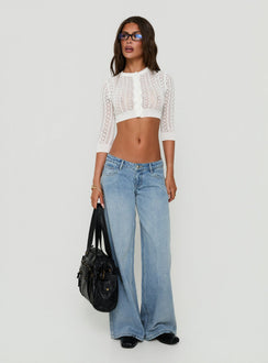 Matelda 3/4 Sleeve Anglaise Cardigan Top White