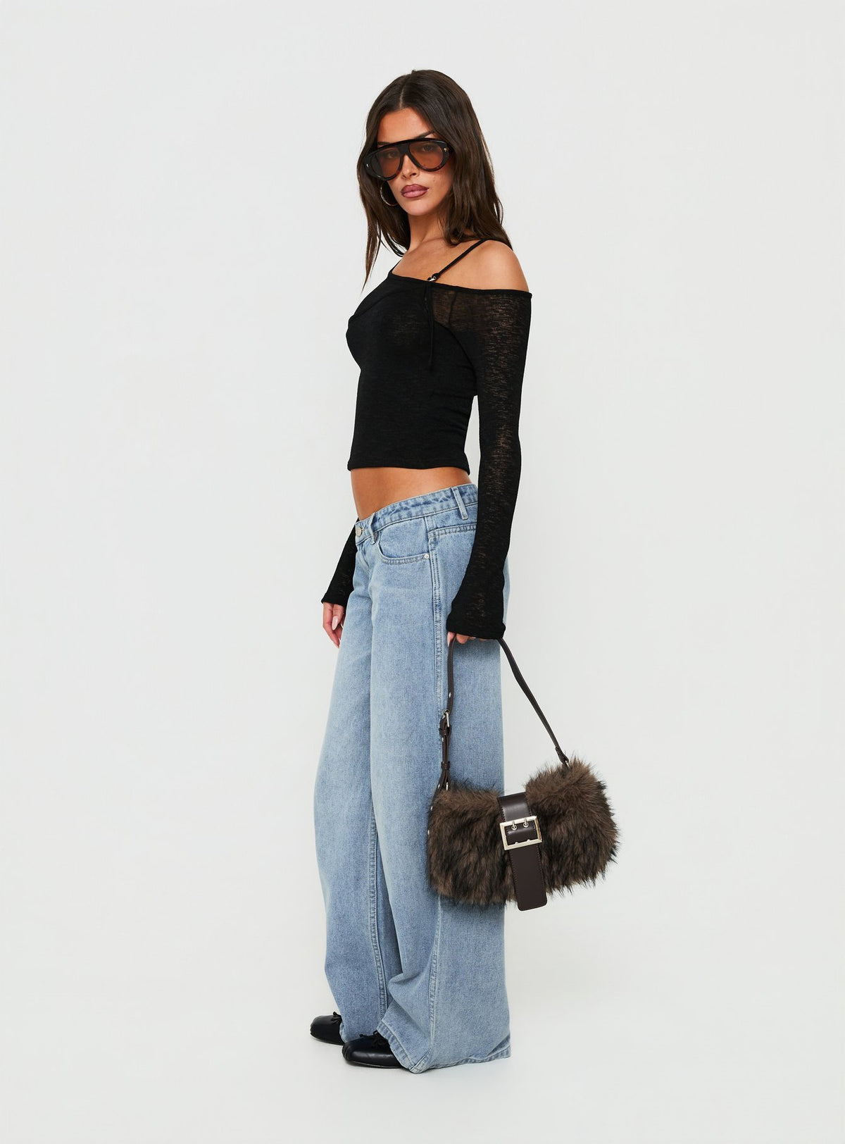 Picco Ultra Low Rise Wide Leg Jeans Light Blue Wash Petite