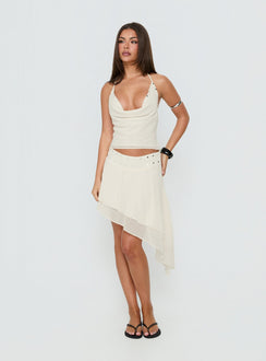 Showcasing the Gemmina Asymmetrical Chiffon Mini Skirt in womens-skirts with mini length front view of model wearing