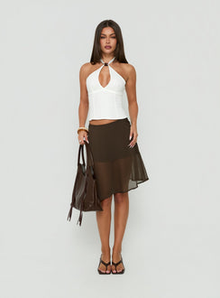 Discover the Eliodora Layered Sheer Midi Skirt Brown in womens-skirts with midi length detail