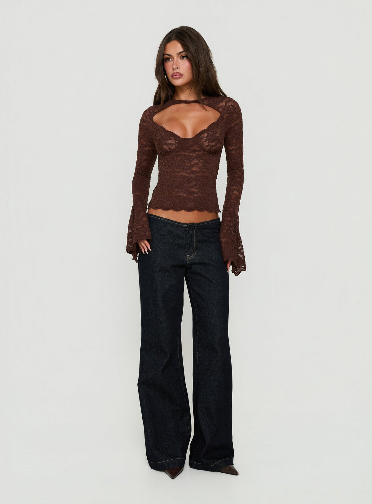 Karmel Lace Long Sleeve Top Brown
