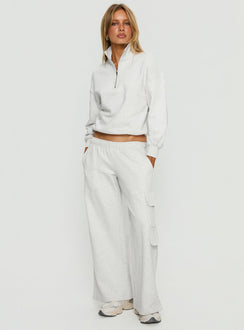 front view of model wearing Princess Polly Rozanna Cargo Sweat Pants Grey Marle Mid Rise Pants 