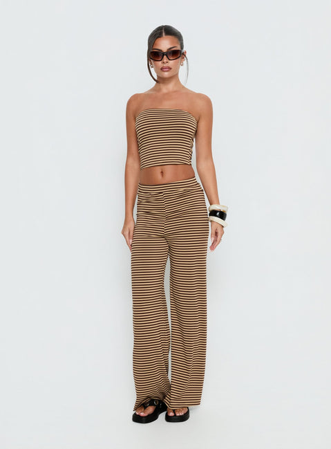 Timora Strapless Top Brown Stripe