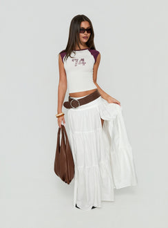 Featuring the Silver Soul Maxi Skirt White in womens-skirts with maxi length front view of model wearing Princess Polly