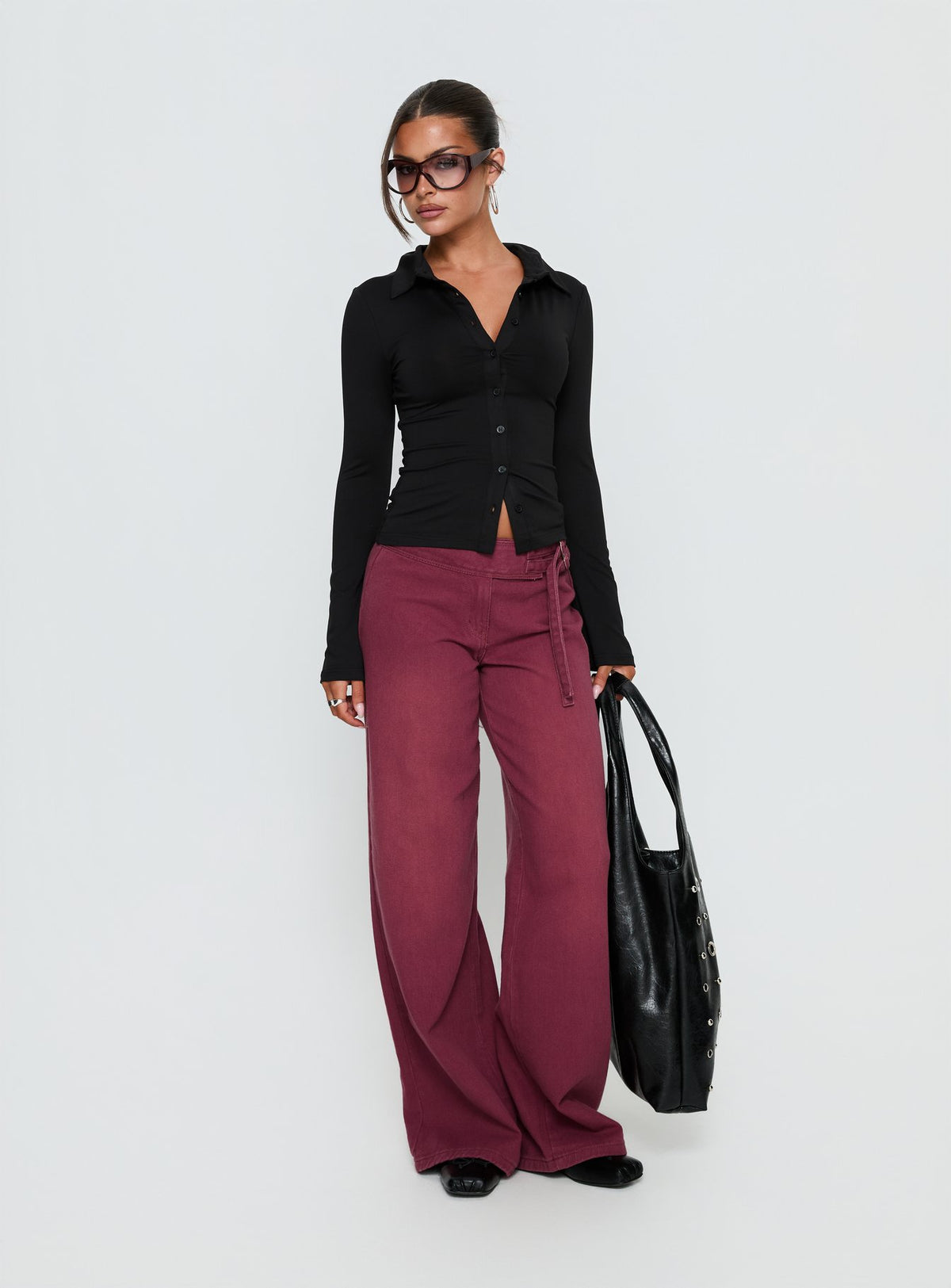 Solina Long Sleeve Collared Top Black