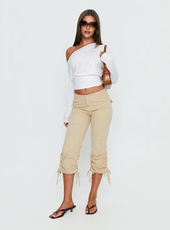front view of model wearing Princess Polly Hot Rod Capri Pant Beige Mid Rise Pants 